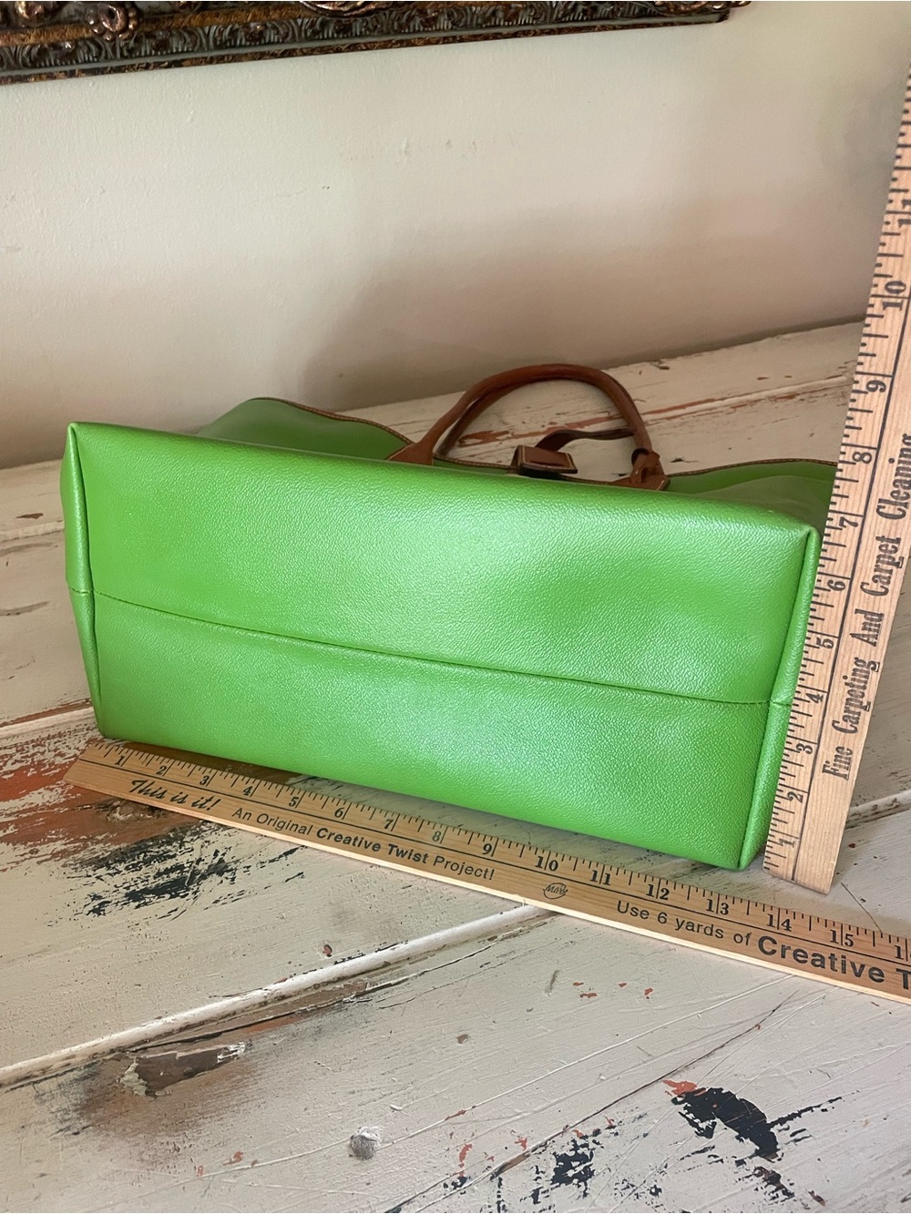 Dooney & Bourke Eva BaileyBright Green Tote with Brown Trim - Picture 13 of 16